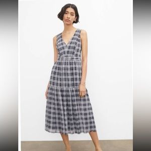 Club Monaco Midi Dress Navy White and Pink Ruffled
